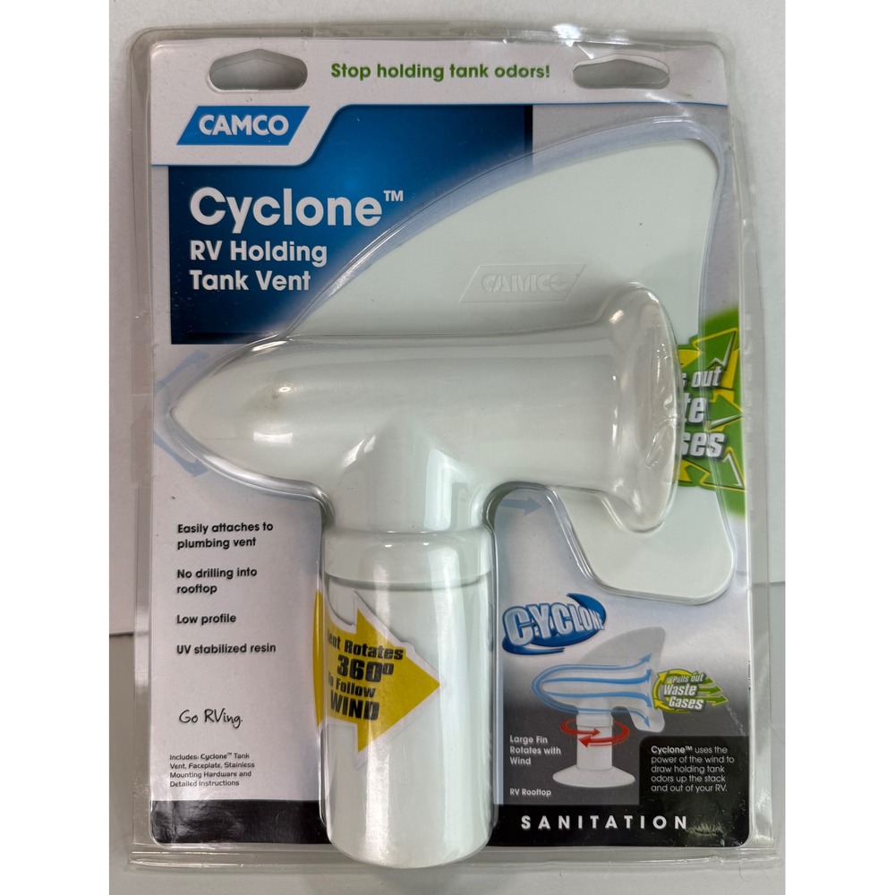 Camco Cyclone 40595 Rotating RV Holding Tank Vent Sanitation White Paintable NEW